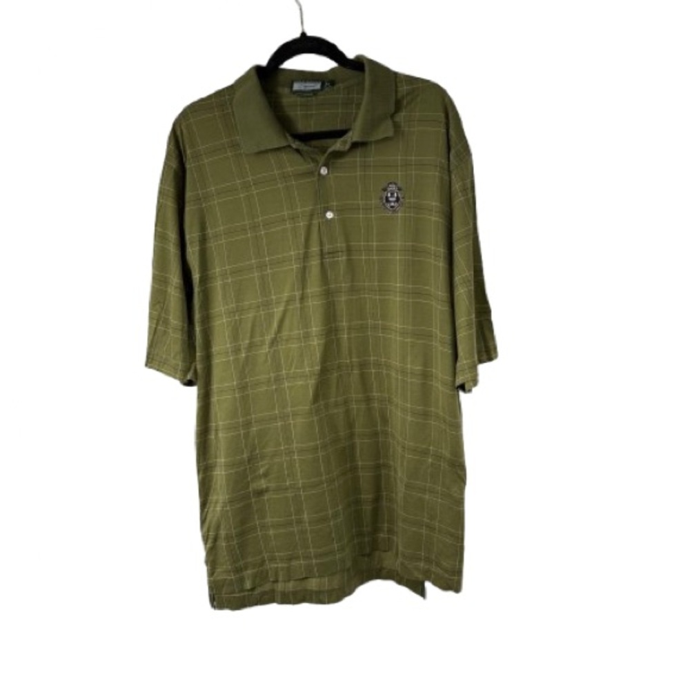 House of Carrington Mens XL Green Striped Golf Polo Shirt Mercerized Pima Cotton